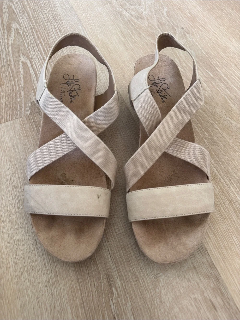 Life Stride Women's Neutral Beige Cross-Strap Slingback Sandals